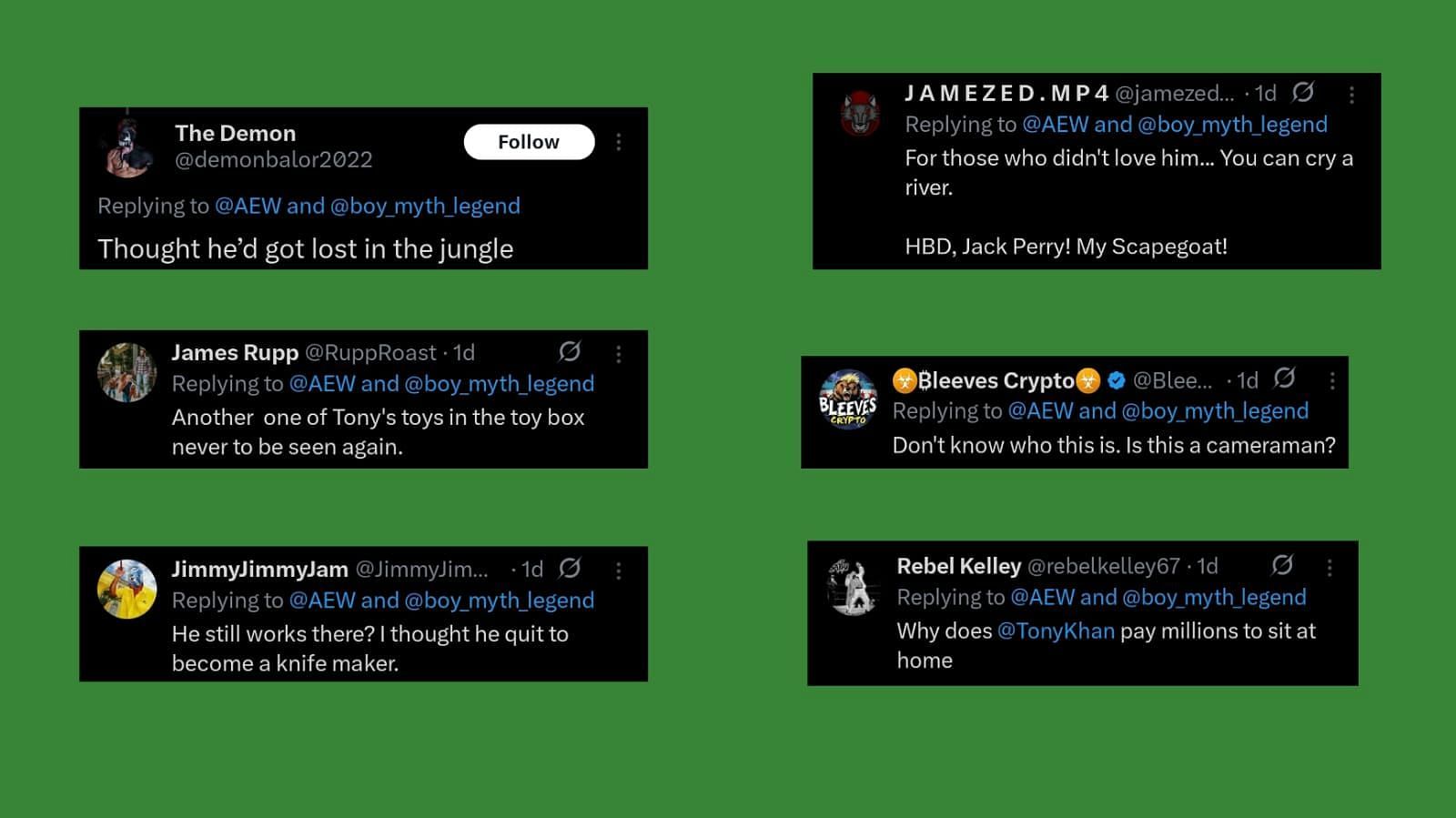 Fans react to the company's tweet to Jack Perry on X.